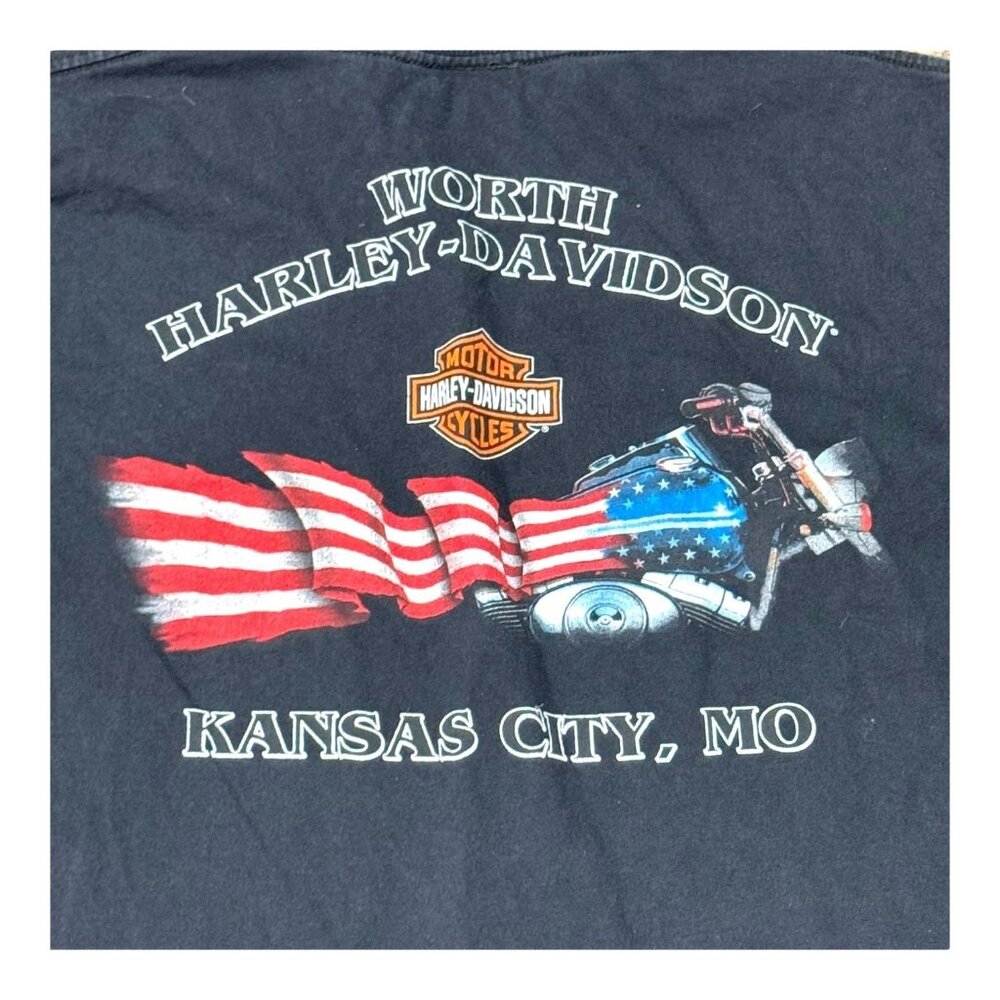Harley-Davidson Kansas City MO Graphic Tee American Flag Bar Shield logo Biker L